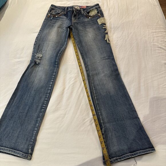 Y2K Angel Jeans Women's 7 Embroidered Boot Cut Embellished - Picture 9 of 13